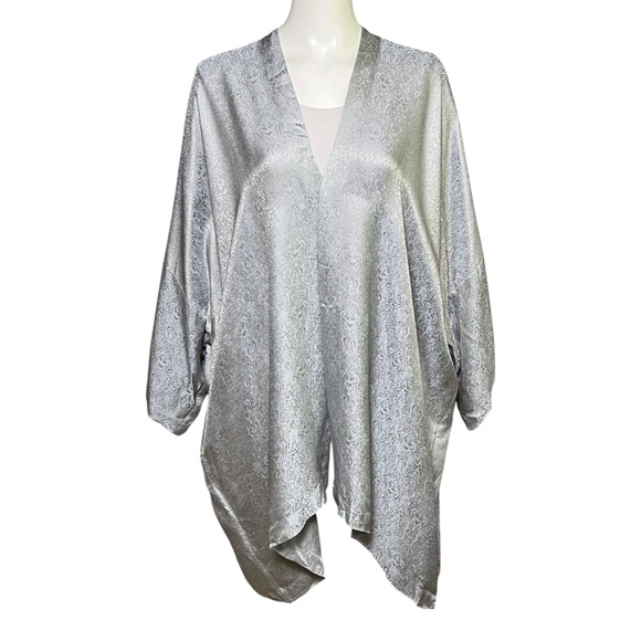Eskandar Damask Jacquard Kimono Duster Cardigan Open Front Lagenlook Size 1 - Picture 1 of 13